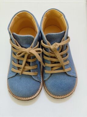 Angulus Kids Blue Canvas Boots with Tan Laces
